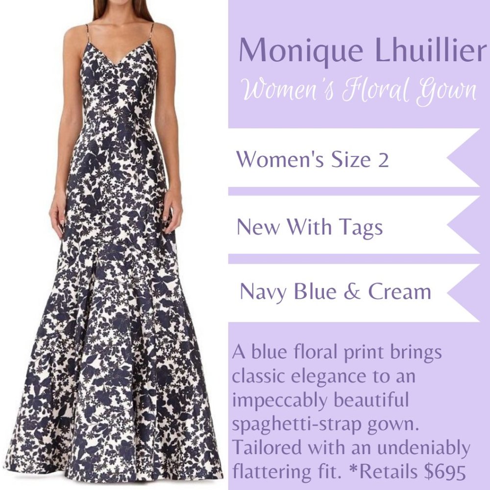 Monique Lhuillier Floral Mikado Trumpet Gown